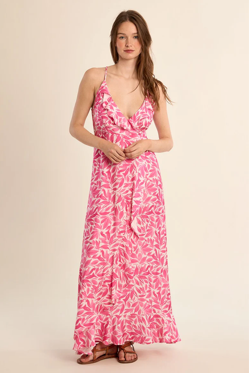 Molly Bracken Lace Up Dress Pink Magenta Floral