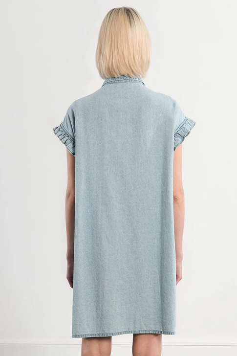 Molly Bracken Smocked Denim Effect Dress Blue