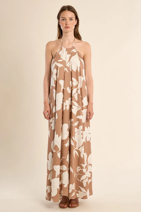 Molly Bracken Backless Maxi Dress Beige Chloe Floral
