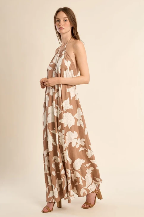Molly Bracken Backless Maxi Dress Beige Chloe Floral