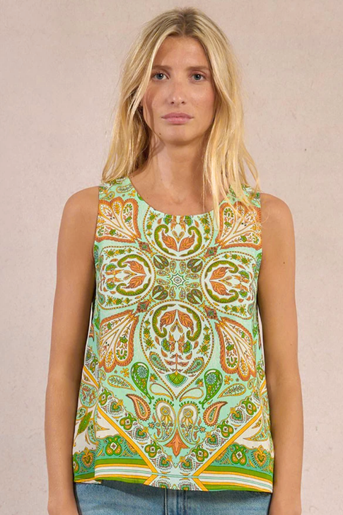 Molly Bracken Cut-Out Back Top Green Ines Paisley