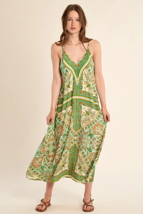 Molly Bracken Long Dress Green Ines Paisley
