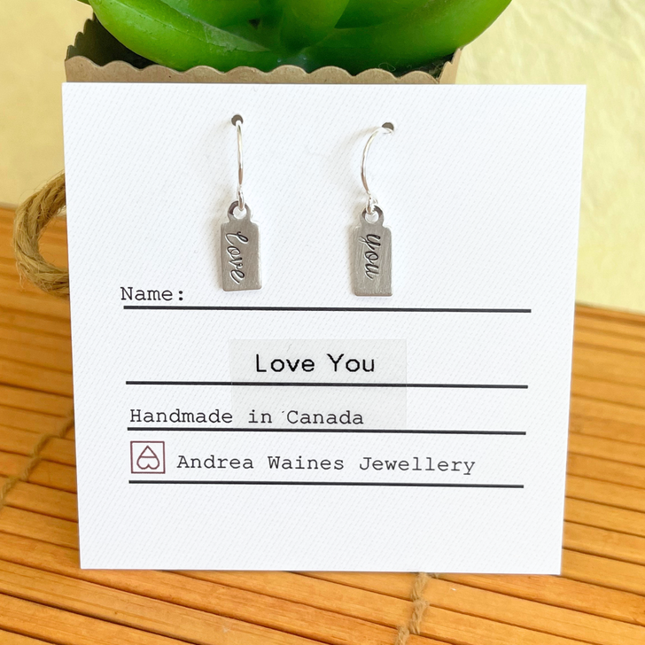 Andrea Waines Tiny Tag Earrings Love You