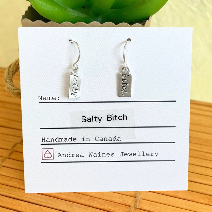 Andrea Waines Tiny Tag Earrings Salty B*tch