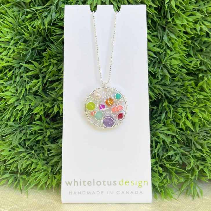 White Lotus Large Silver Web Necklace Multi