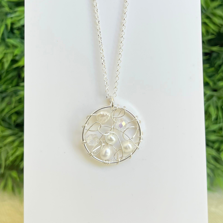 White Lotus Silver Web Necklace White