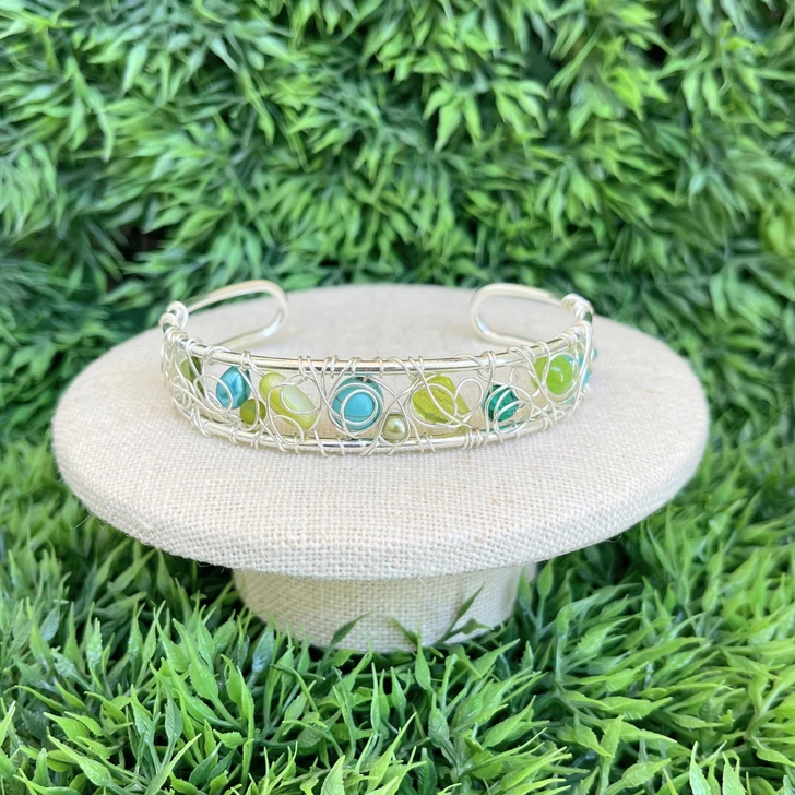 White Lotus Small Woven Cuff Green & Blue