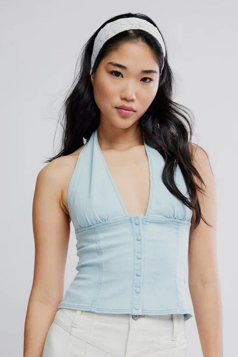 Free People Ramona Denim Halter Light Sky