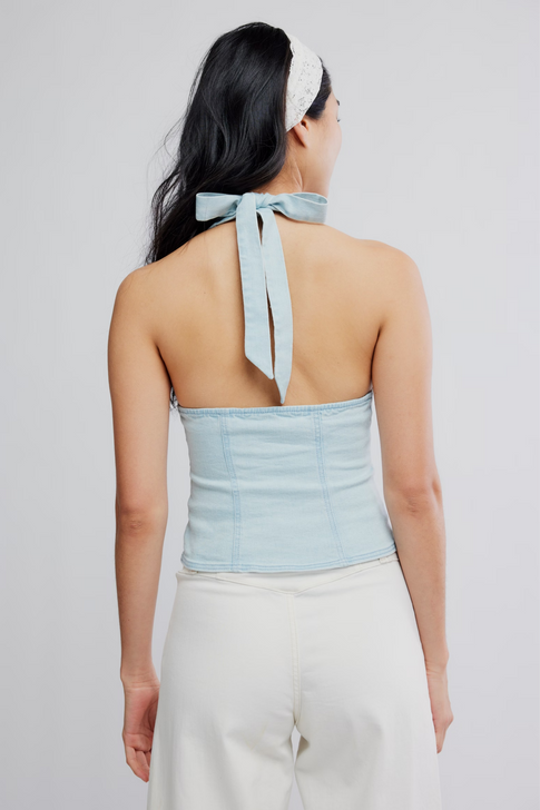 Free People Ramona Denim Halter Light Sky
