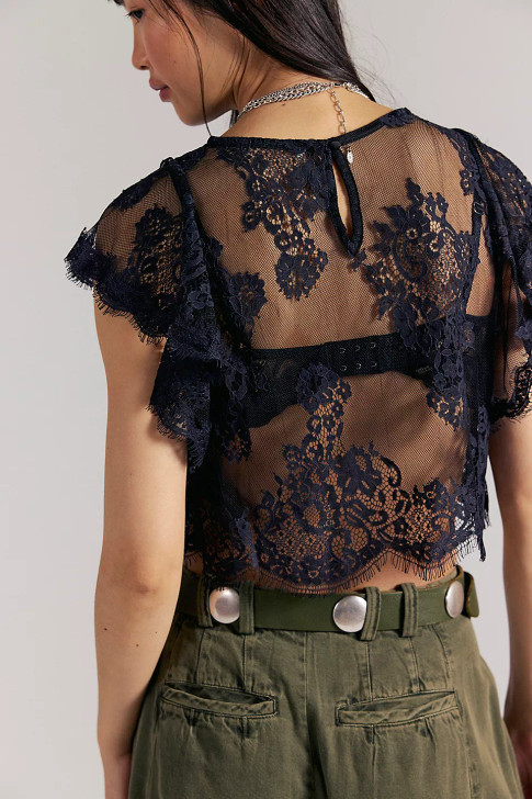 Free People Lunar Ash Lace Top Black