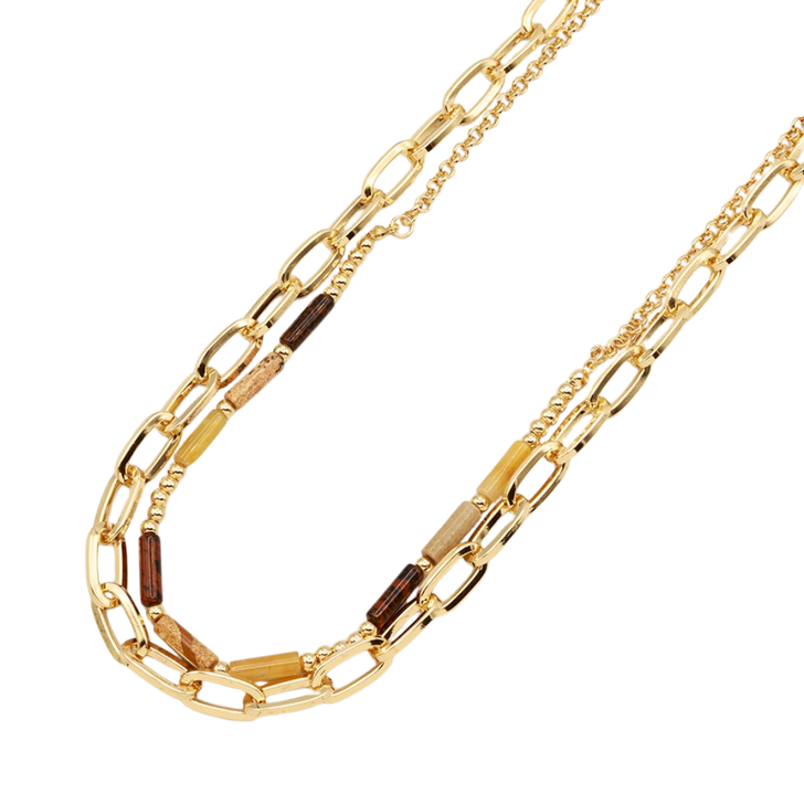 Caracol Chunky Double Chain Statement Necklace Gold