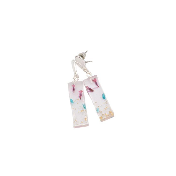 Caracol Rectangular Resin Earrings Silver