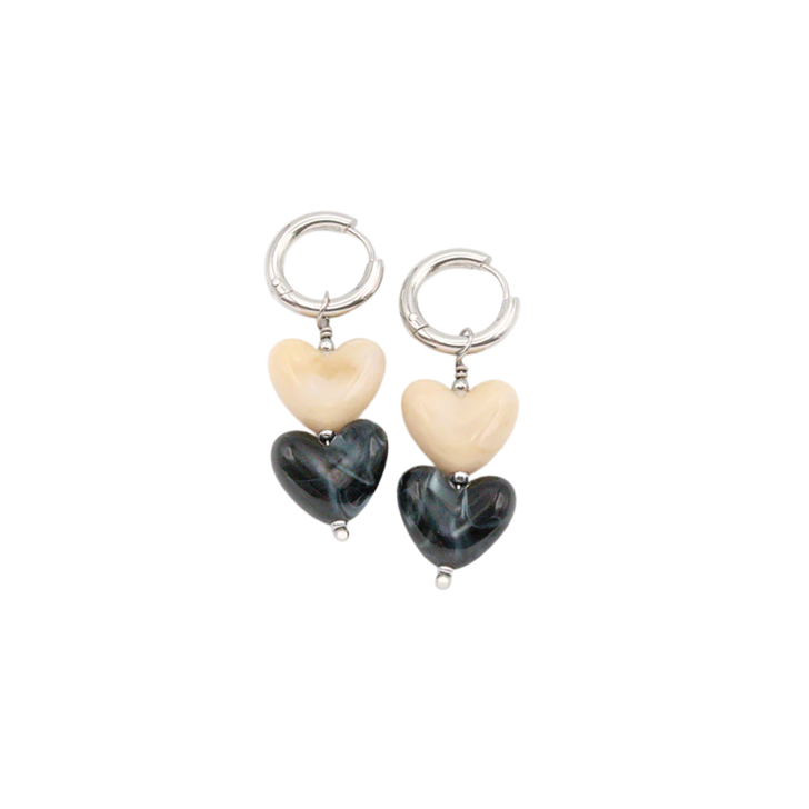 Caracol Two-Tone Heart Hoops Silver
