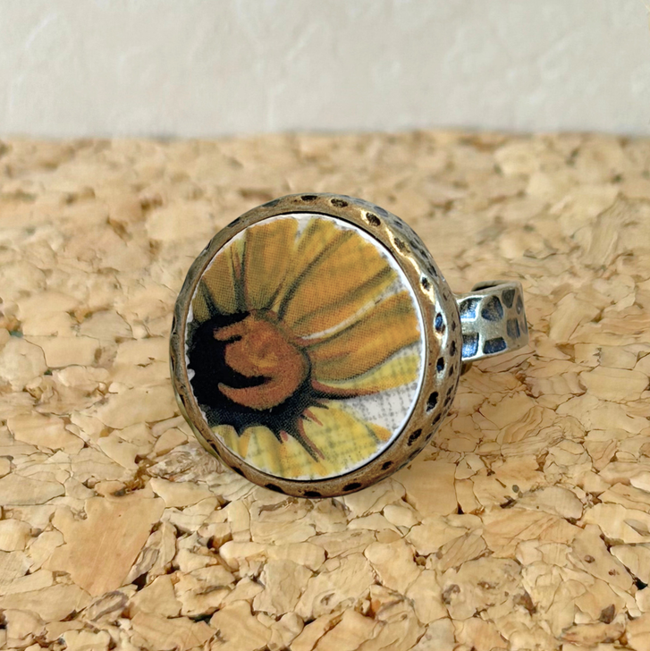 K. Ross Creations Antique China Ring Sunflower