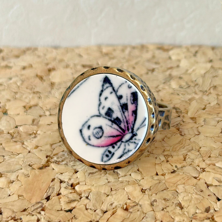 K. Ross Creations Antique China Ring Black Butterfly