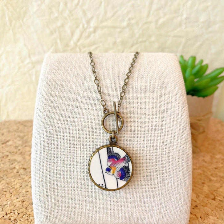 K. Ross Creations Antique China Toggle Necklace Colourful Bird