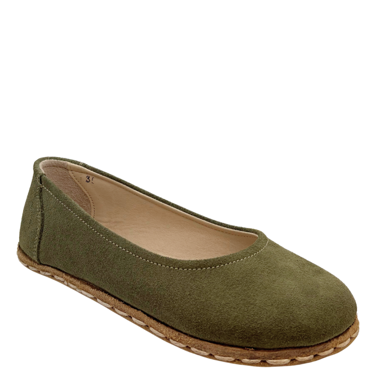 Monstera Ballet Flats Green Suede