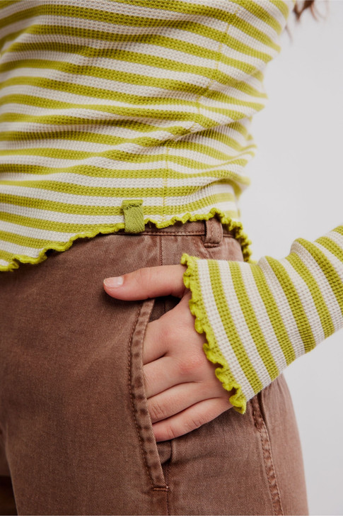 Free People Easy Does It Striped Tee Green Combo