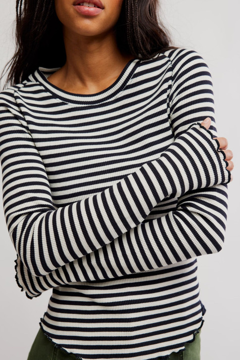 Free People Easy Does It Striped Tee Black and White Combo