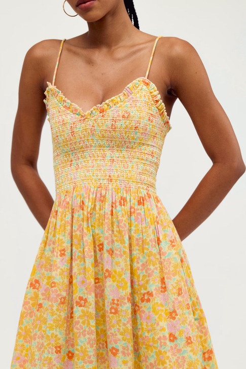 Free People Sweet Nothings Midi Dress Lemon Icing Combo
