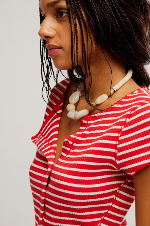 Free People Most Wanted Striped Cotton Cardi Red & White