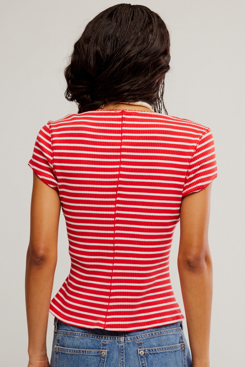 Free People Most Wanted Striped Cotton Cardi Red & White