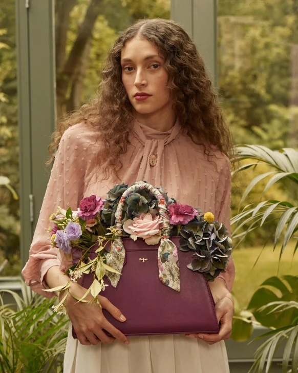Fable Structured Tote Bag Plum Floral Engravings