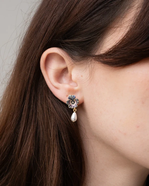 Fable Pansy Pearl Earrings