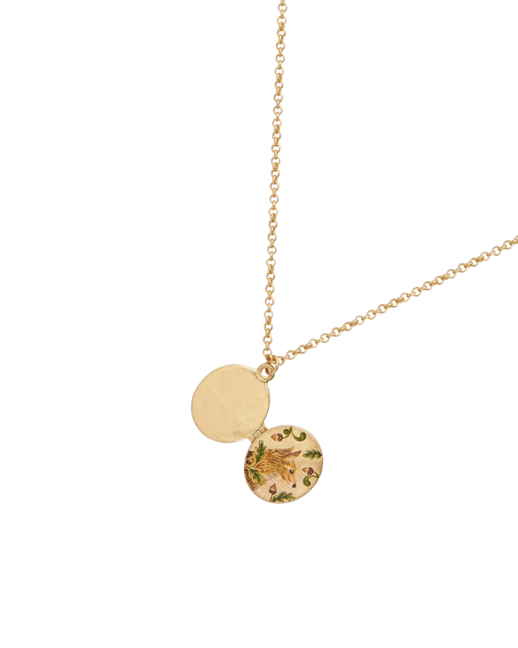 Fable Fox & Acorn Oval Locket Necklace