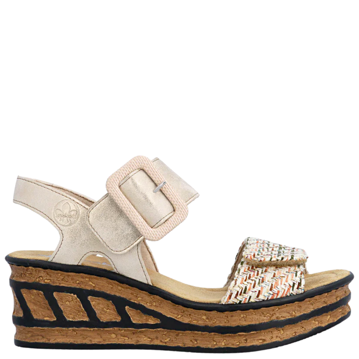 Rieker Rose Chevron Pattern Wedges Metallic