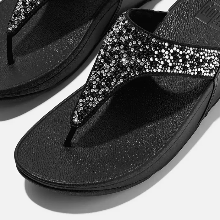 FitFlop Lulu Crystal-Mix Toe Post Sandals Black