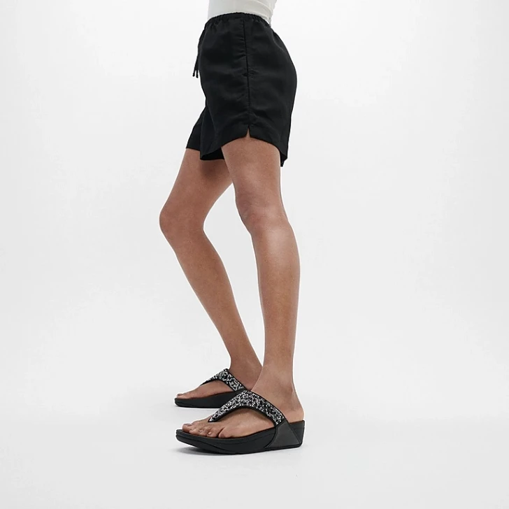 FitFlop Lulu Crystal-Mix Toe Post Sandals Black