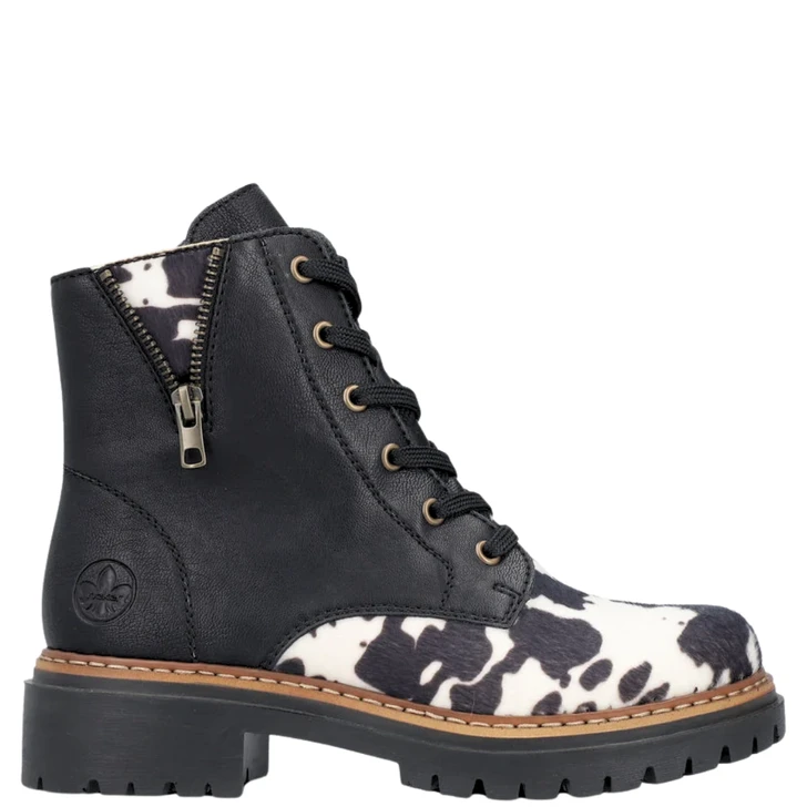 Rieker Pearl Boots Black Cow Print