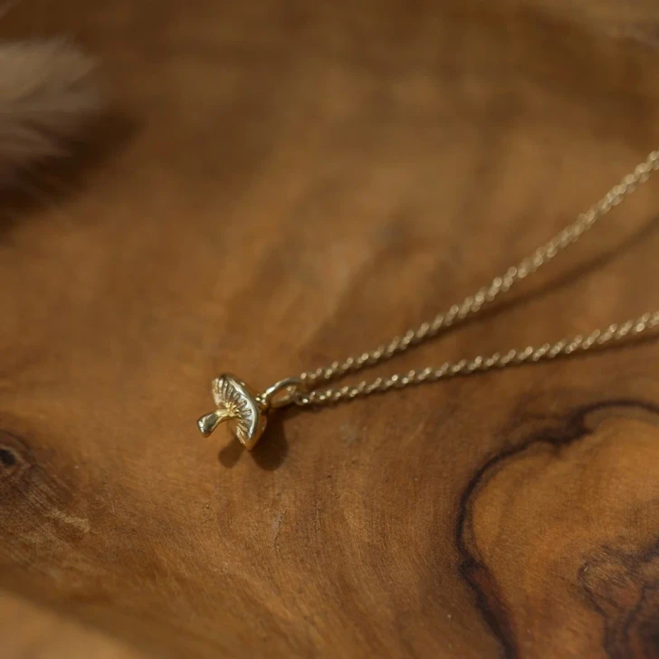 Wild Abandon Gold Plated Forest Forage Mushroom Necklace