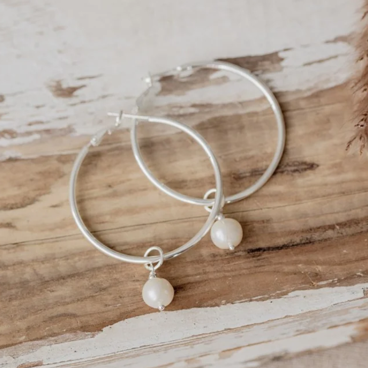 Wild Abandon Silver Plated Halia Hoops Pearl