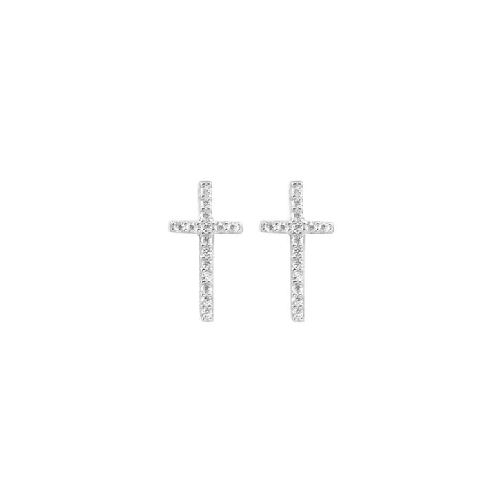 House of Jewellery CZ Cross Studs Rhodium Plated
