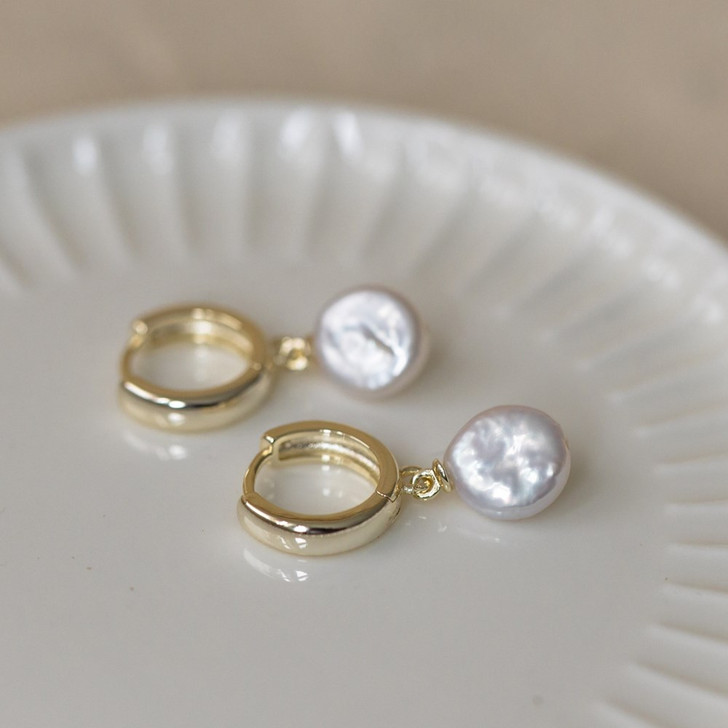 Glee Gold Plated Tilly Hoops Pearl