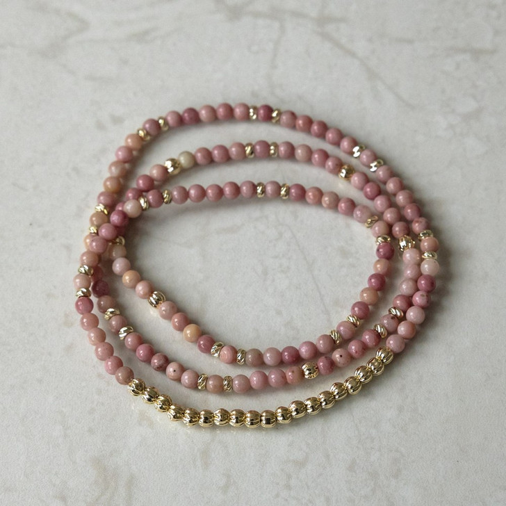 Glee Gold Plated Circuit Necklace/Bracelet Pink Rhodonite