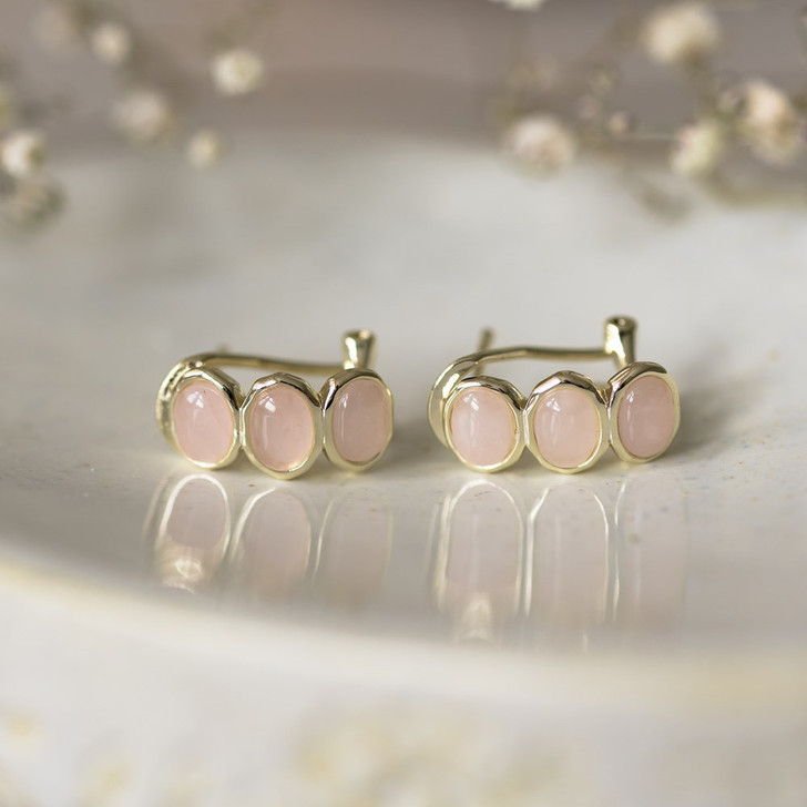 Glee Gold Plated Essence Hoops Rose Quartz