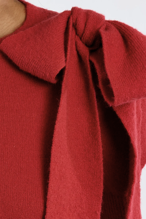 Molly Bracken Short Sleeve Knit Bow Shirt Red