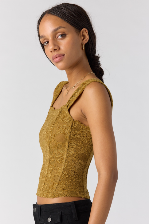 Free People Pretty Little Secrets Corset Top Olive Tapenade