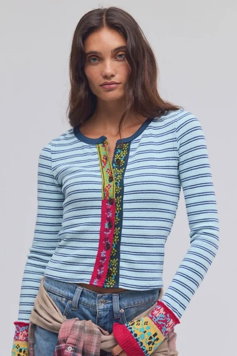 Free People We The Free Noa Cardi Blue Pop Combo
