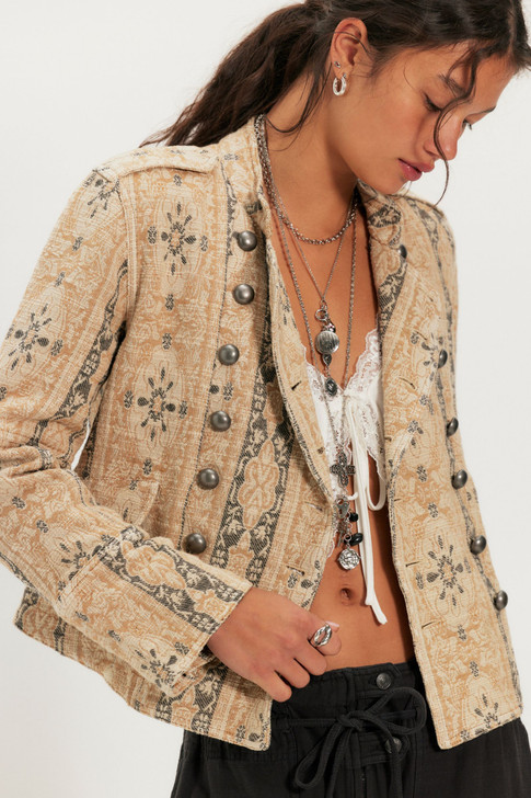 Free People Lotty Jacquard Band Jacket Morning Oat