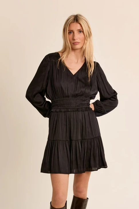 Molly Bracken Long Sleeve Satin Dress Black