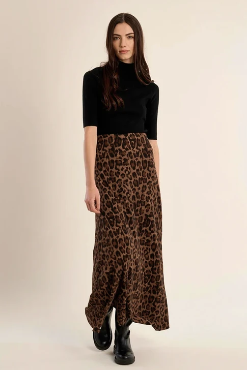 Molly Bracken Long Leopard Skirt Camel