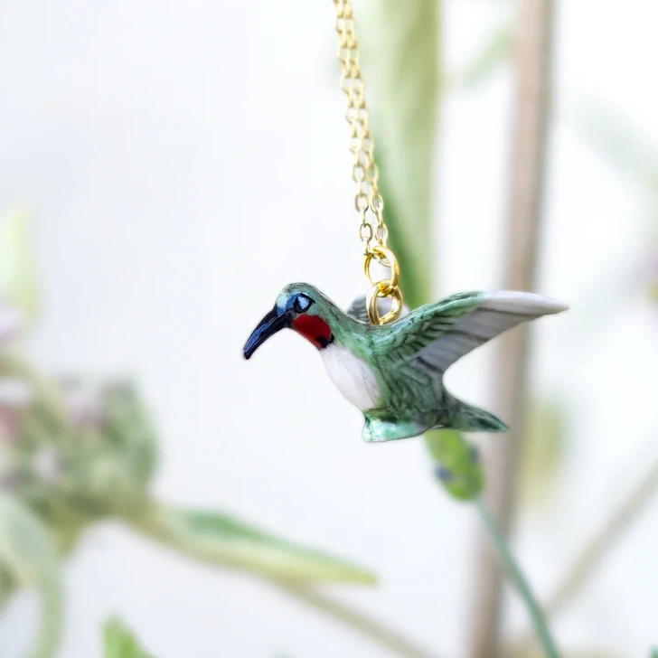 Peter + June Handpainted Hummingbird Necklace