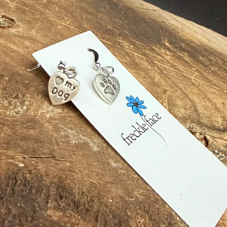 Freckle Face Love My Dog Earrings Silver