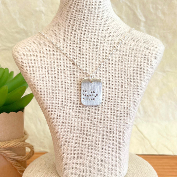 Andrea Waines Mod Square Necklace Smile Sparkle Shine