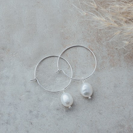 Glee Silver Plated Bellamy Hoops White Pearl