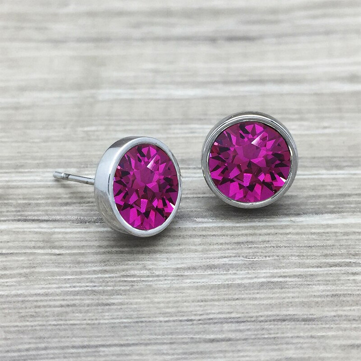 JJ+RR Silver Medium Fuchsia Studs